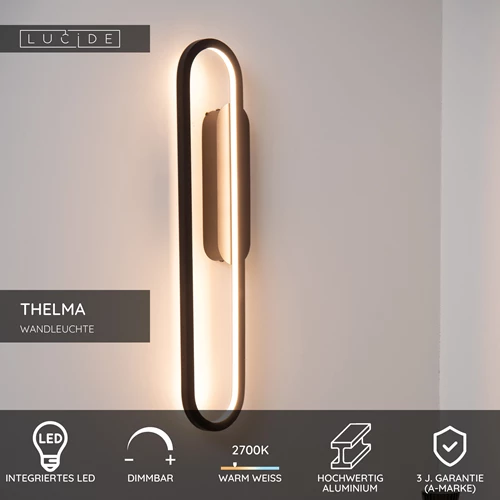Lucide THELMA - Wandleuchte - LED Dim. - 1x24W 2700K - Schwarz - USP